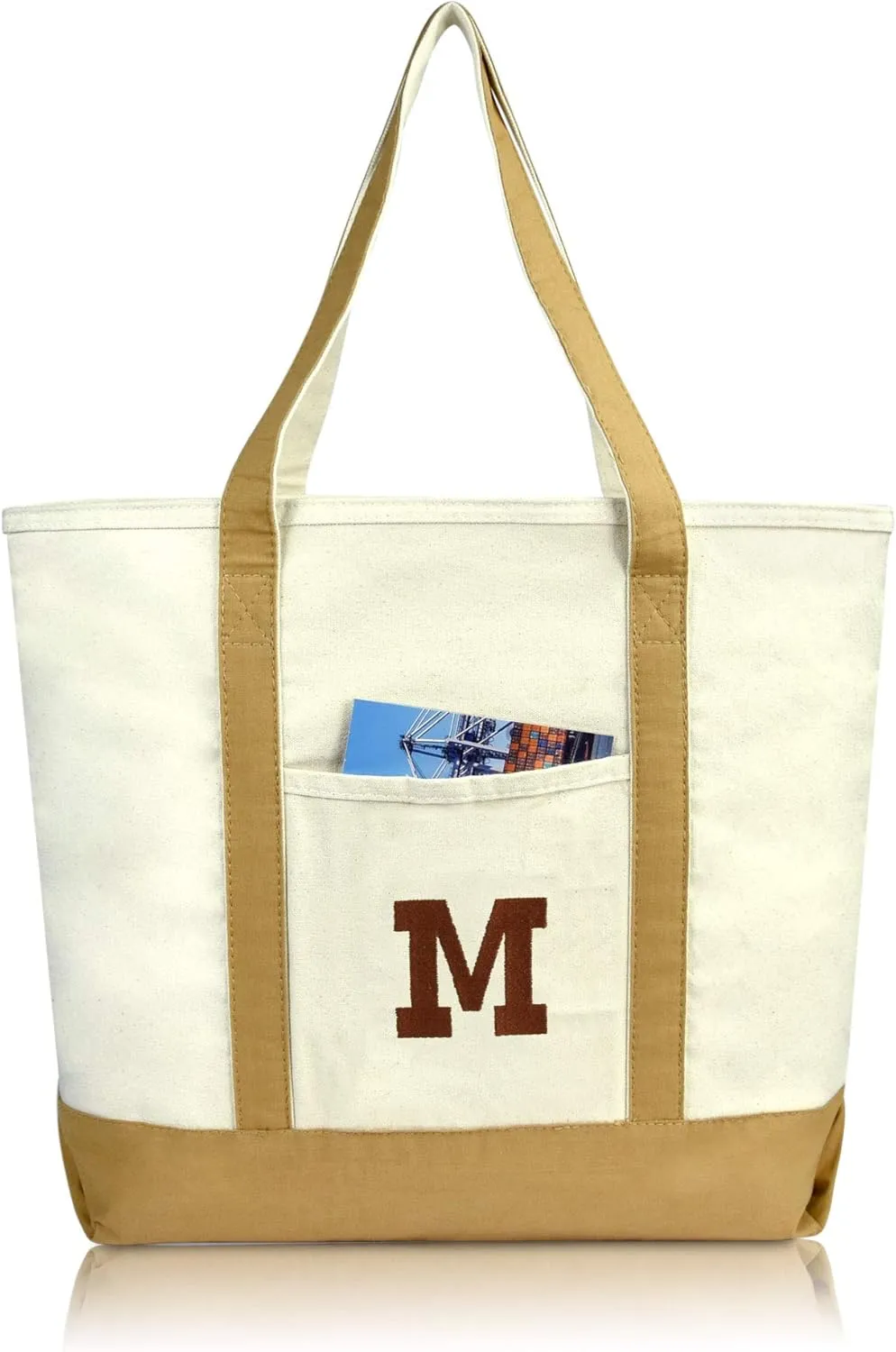 DALIX Initial Tote Bag Personalized Monogram Brown Zippered Top Bold Letter - M