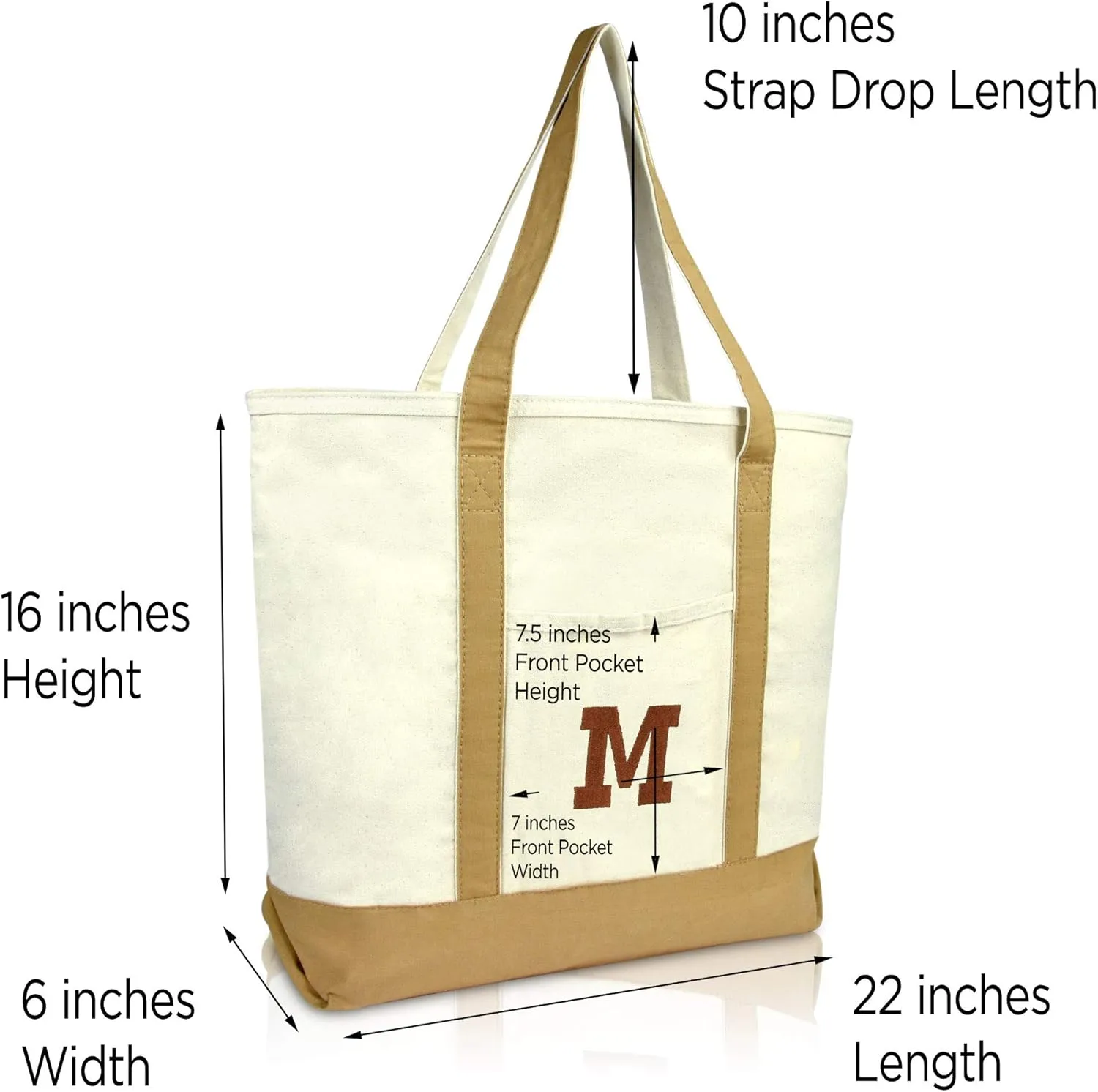 DALIX Initial Tote Bag Personalized Monogram Brown Zippered Top Bold Letter - M