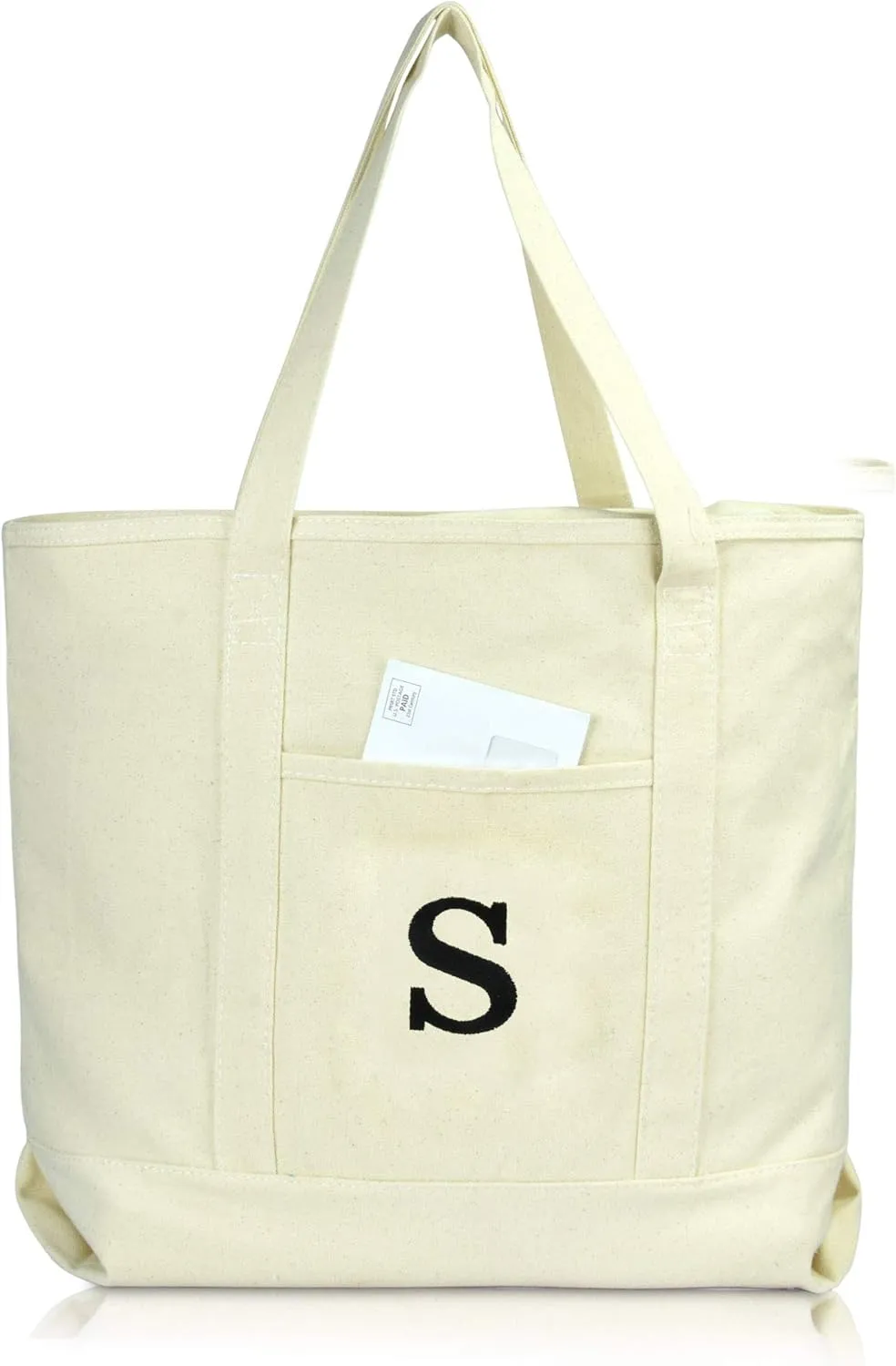 DALIX Initial Tote Bag Personalized Monogram Natural Zippered Top Letter - S