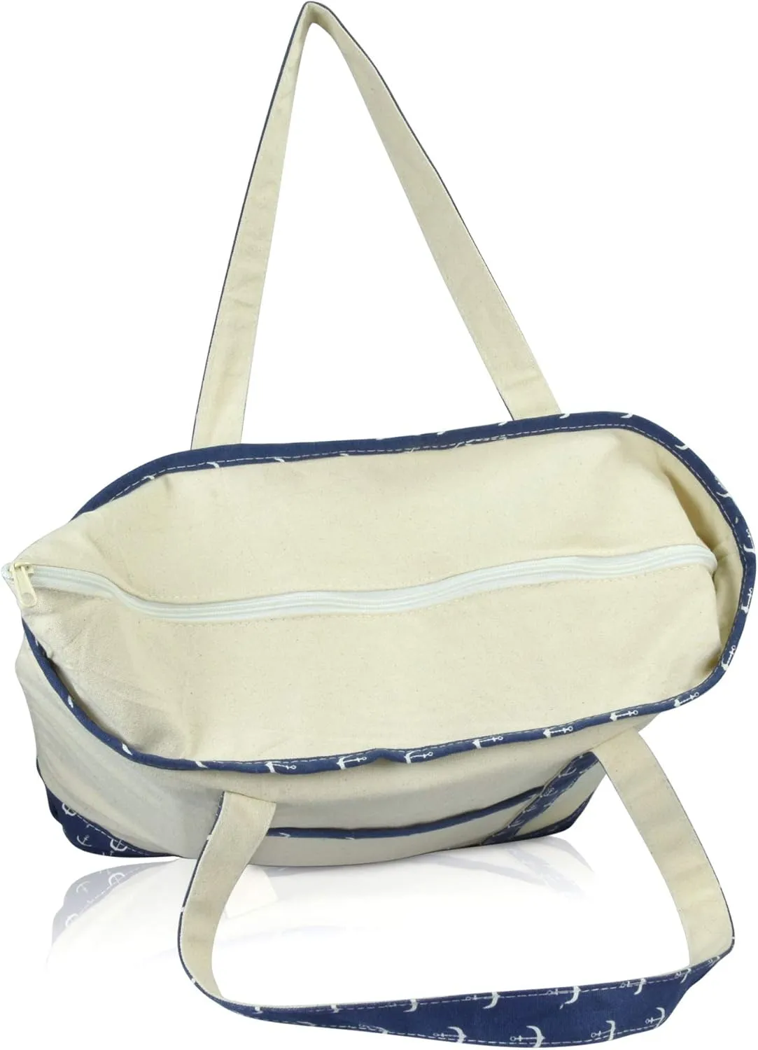 DALIX Initial Tote Bag Personalized Monogram Navy Blue Anchor Zippered Top Letter - K