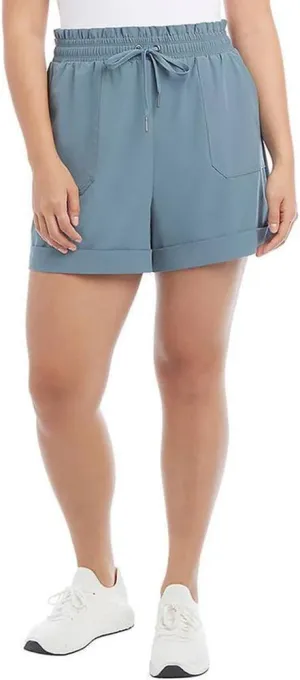 Danskin Womens' Woven Paperbag Shorts (US, Alpha, 2X, Plus, Regular, Stormy Weather)