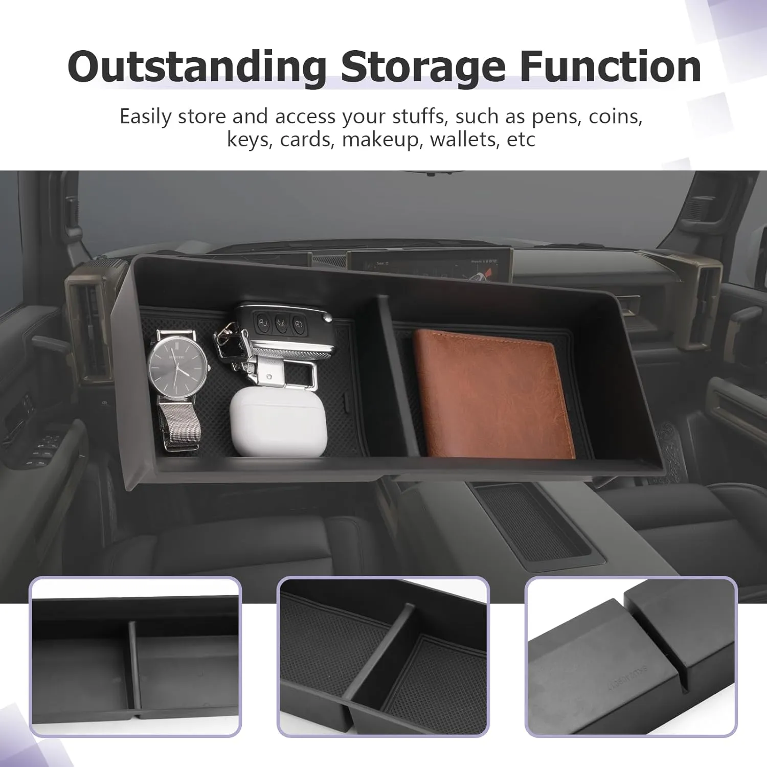 Dashboard Center Console Organizer Compatible with 2022 2023 2024 2025 GMC Hummer EV Accessories 2025 Hummer EV Center Console Organizer Armrest Console Organizer Armrest Organizer Insert Tray (Black)