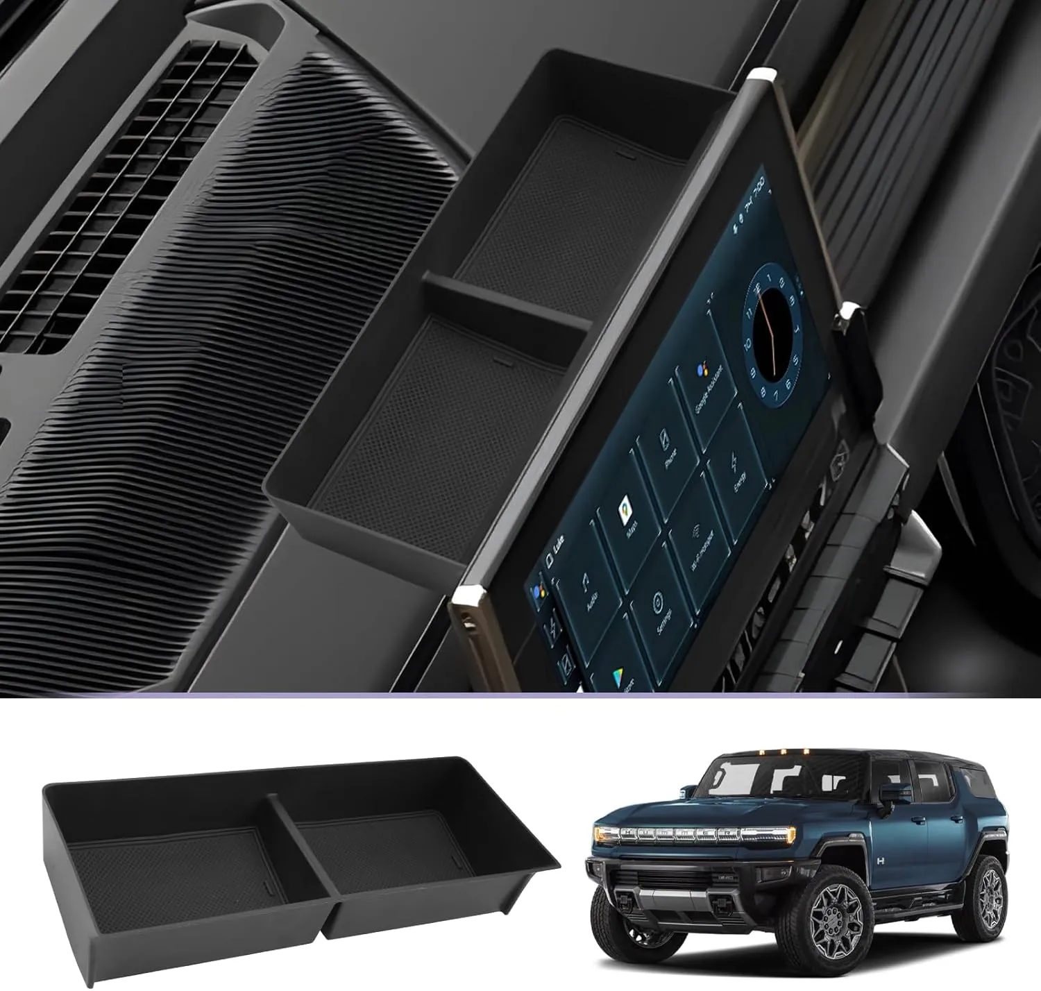 Dashboard Center Console Organizer Compatible with 2022 2023 2024 2025 GMC Hummer EV Accessories 2025 Hummer EV Center Console Organizer Armrest Console Organizer Armrest Organizer Insert Tray (Black)
