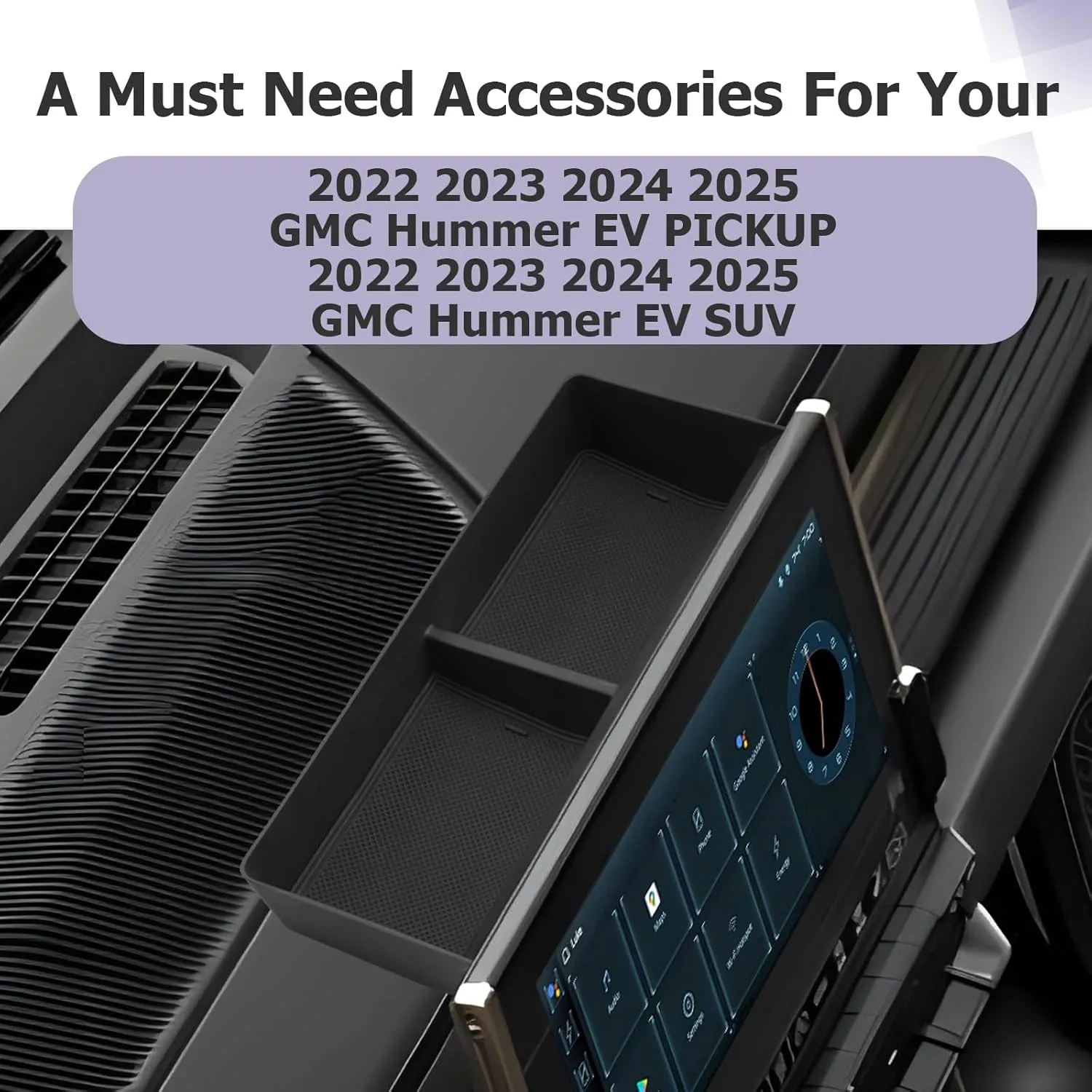Dashboard Center Console Organizer Compatible with 2022 2023 2024 2025 GMC Hummer EV Accessories 2025 Hummer EV Center Console Organizer Armrest Console Organizer Armrest Organizer Insert Tray (Black)