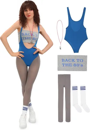DAZCOS Lisa Cosplay Costume Women US Size Retro 80s Workout Outfit with Tight Pants Striped Socks