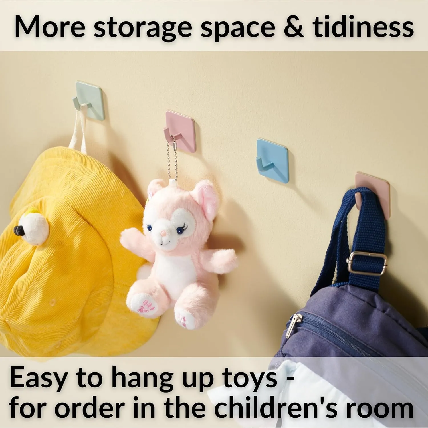 DEKAZIA 8pcs Blue Cute Wall Hooks: Plastic, Stainless Steel, Modern, Kids Room, Bathroom, School, Daycare, Coat, Bag, Towel, Key, Self-Adhesive