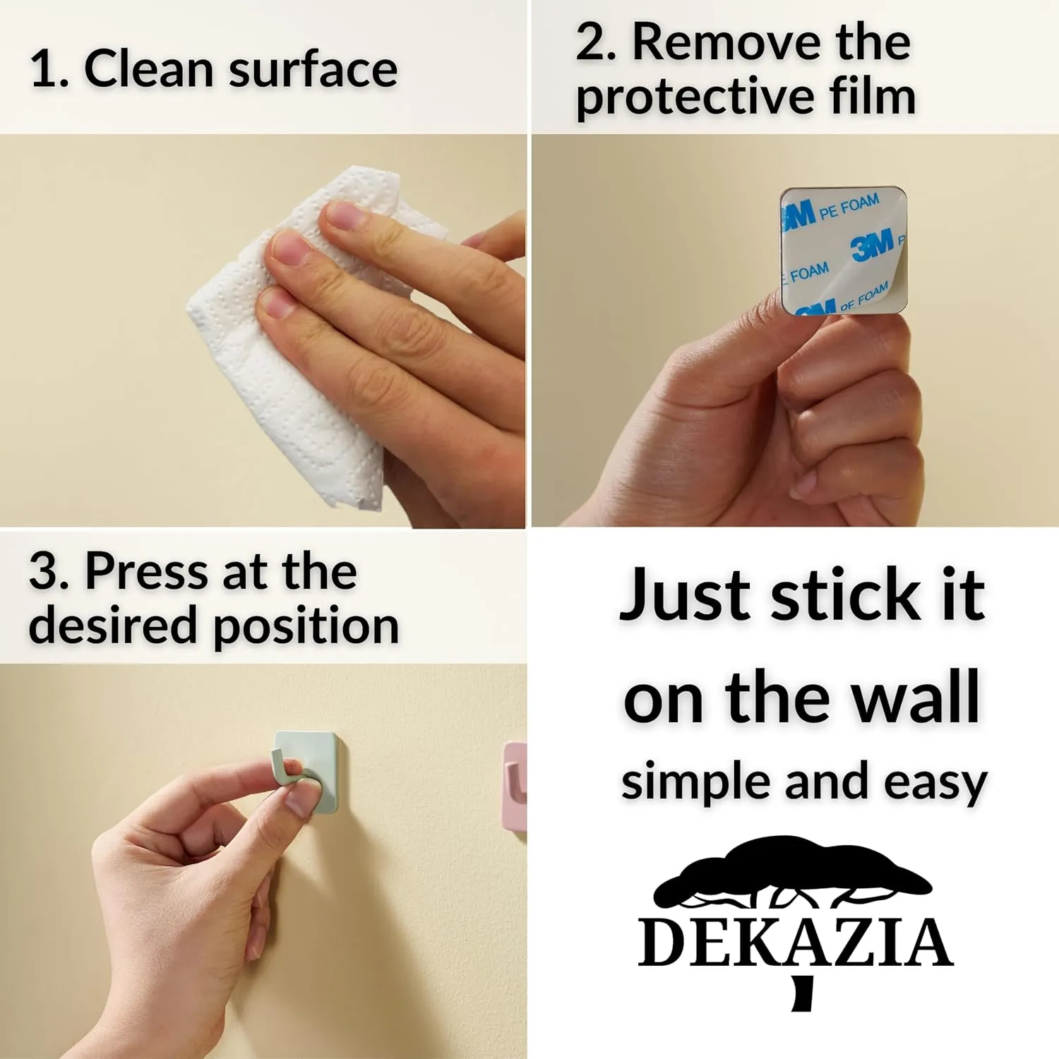 DEKAZIA 8pcs Blue Cute Wall Hooks: Plastic, Stainless Steel, Modern, Kids Room, Bathroom, School, Daycare, Coat, Bag, Towel, Key, Self-Adhesive