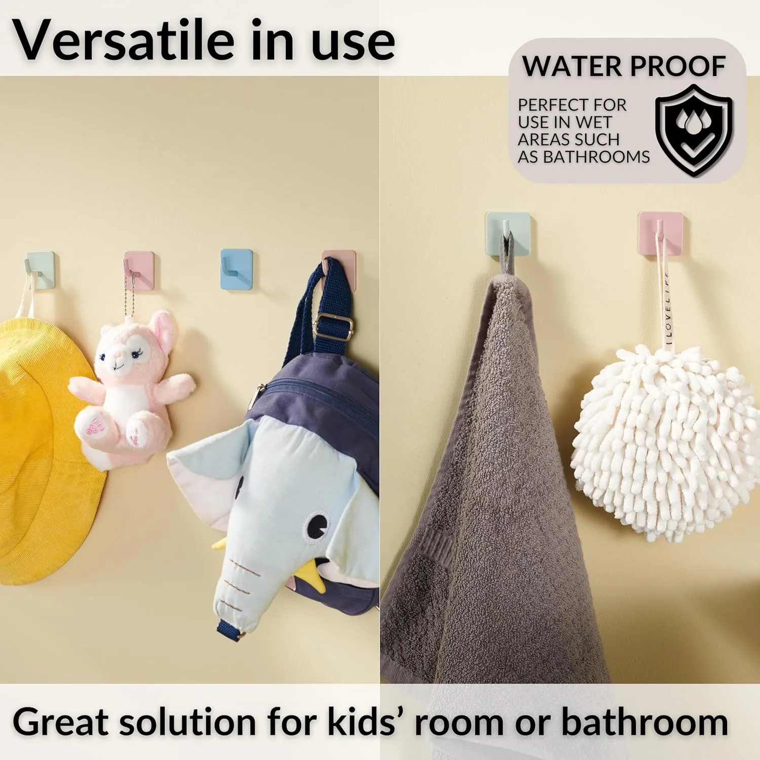 DEKAZIA 8pcs Blue Cute Wall Hooks: Plastic, Stainless Steel, Modern, Kids Room, Bathroom, School, Daycare, Coat, Bag, Towel, Key, Self-Adhesive