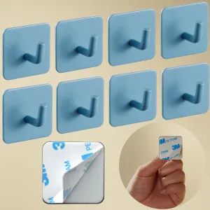 DEKAZIA 8pcs Blue Cute Wall Hooks: Plastic, Stainless Steel, Modern, Kids Room, Bathroom, School, Daycare, Coat, Bag, Towel, Key, Self-Adhesive