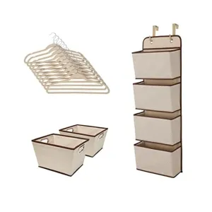 DELTA Complete Nursery Organization Value Pack 13pc Set 4 Pocket Over-The-Door Organizer with 2 Rectangle Tapered Totes and 10 Velvet Hangers - SS2057
