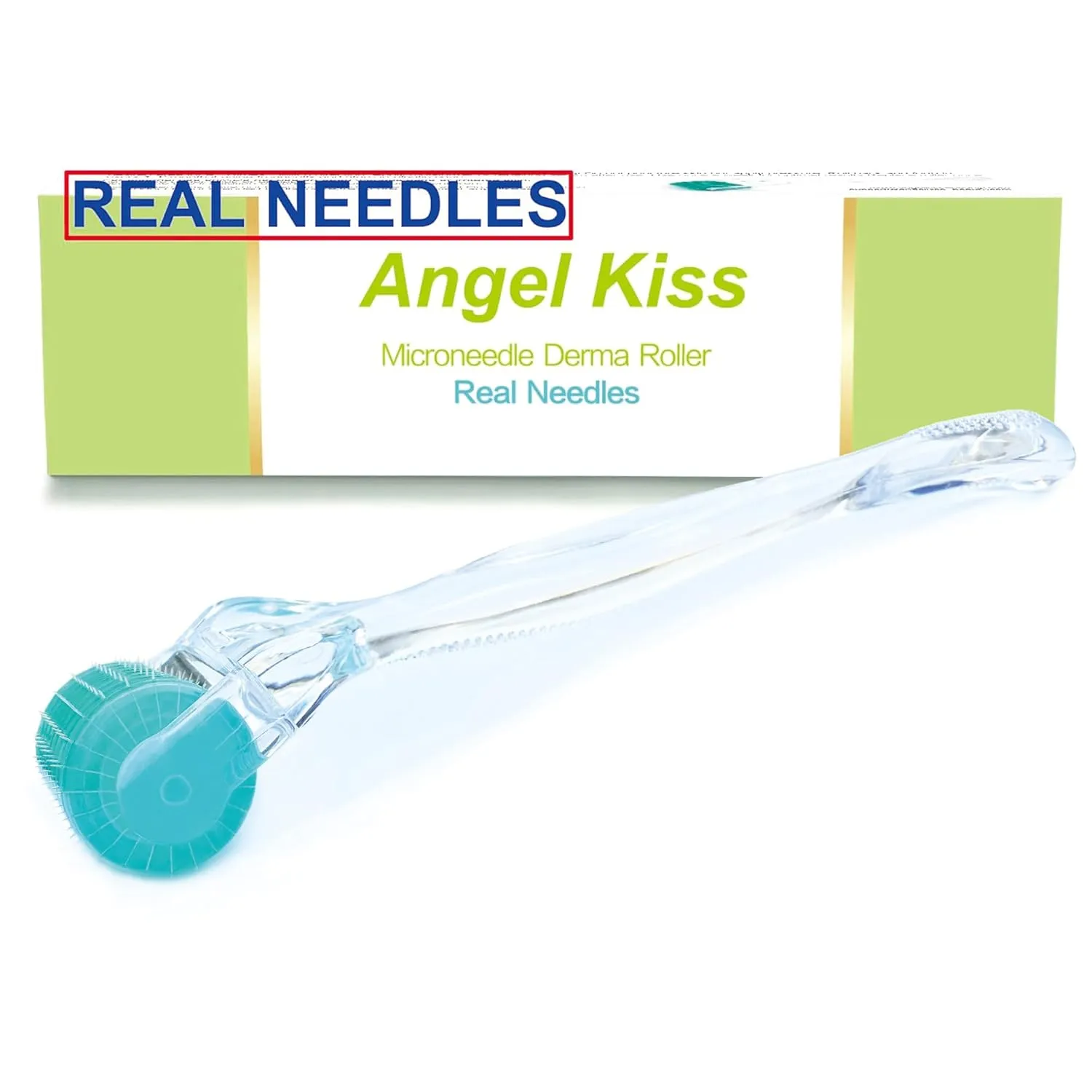 Derma Roller Real Needles - Angel Kiss 0.30mm Microneedling Roller with Case - 192 Stainless Steel Micro Needling Dermal Kit for Face, Scalp, Body - At Home Microdermabrasion Roller for Women Men