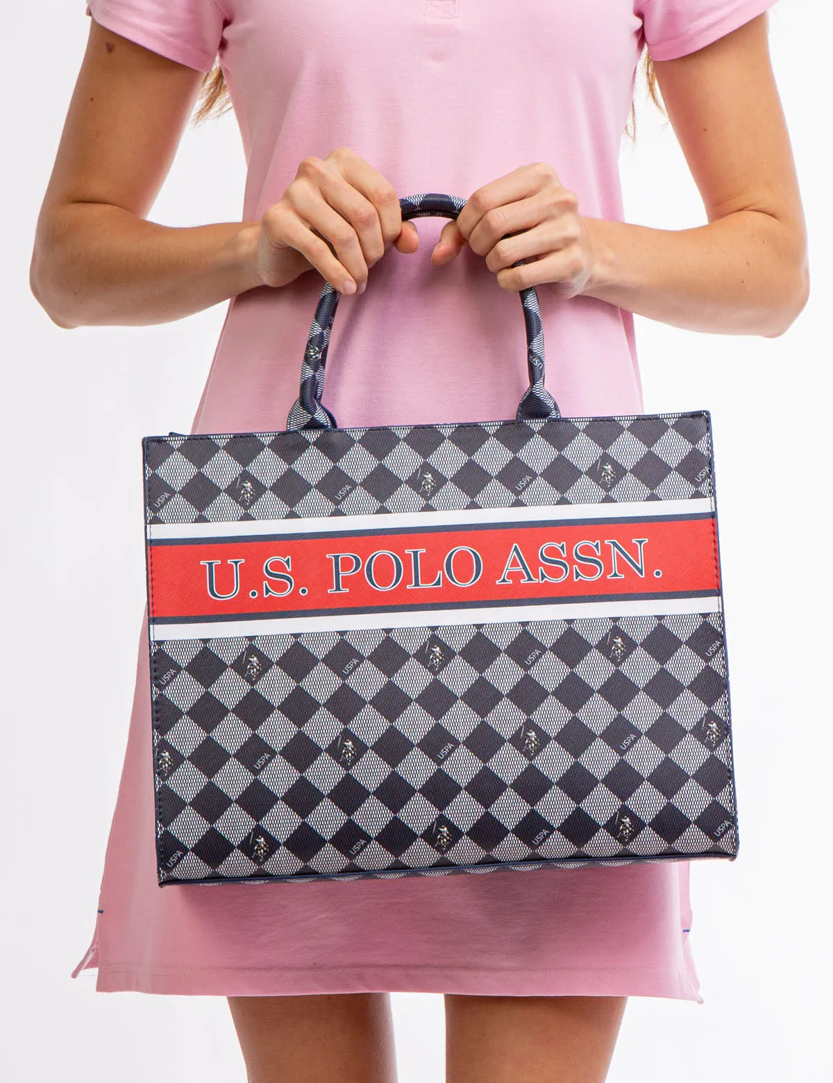 DIAMOND STRIPE BOOK TOTE WITH CROSSBODY STRAP