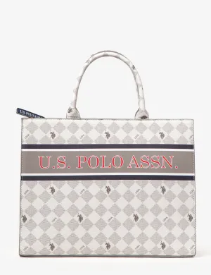 DIAMOND STRIPE BOOK TOTE WITH CROSSBODY STRAP