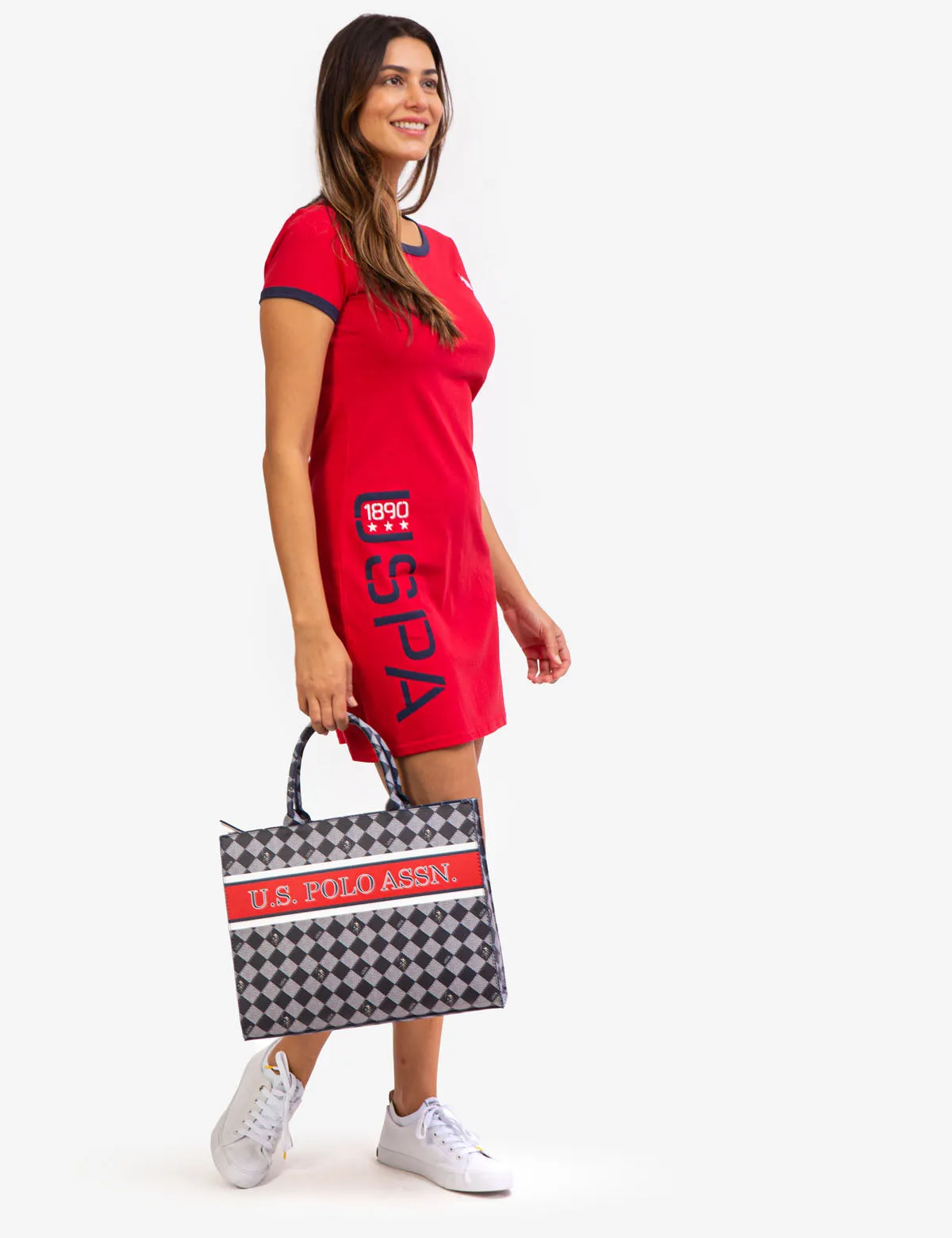 DIAMOND STRIPE BOOK TOTE WITH CROSSBODY STRAP
