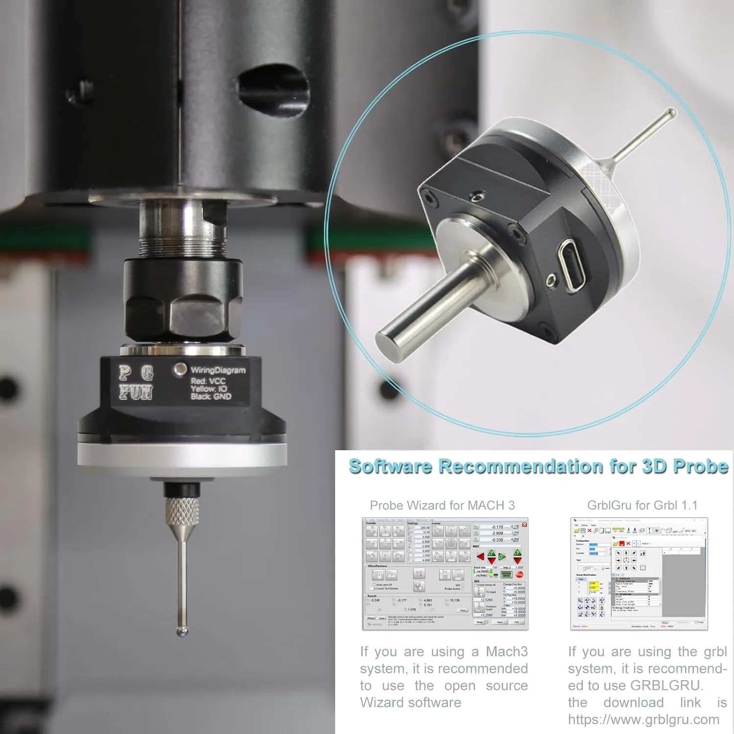 DIY CNC Touch Probe XYZ Axis 3D Digitizing Edge Finder 3-Coordinate Measuring Sensor Kit with 6 mm Shank & 2.0 mm Tungsten Steel Ball Tip