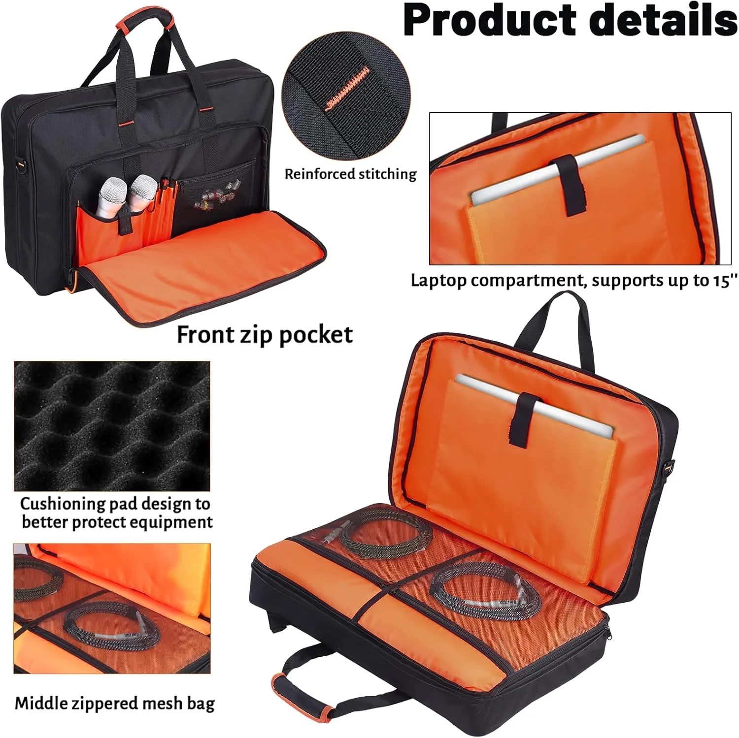 DJ Controller Case for DDJ-FLX4/ 200/400/SR2/REV1 Numark Party Mix 2/Mixtrack Platinum FX With Thick EVA Padding, Adjustable Shoulder Strap,Fits Up to 15.6" Laptops– Perfect for DJ and Music Producers