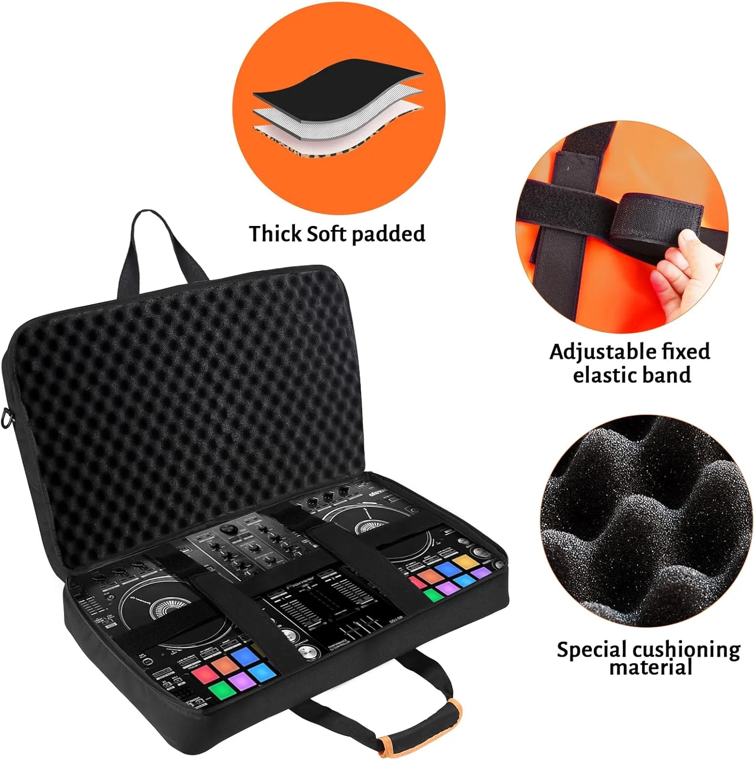 DJ Controller Case for DDJ-FLX4/ 200/400/SR2/REV1 Numark Party Mix 2/Mixtrack Platinum FX With Thick EVA Padding, Adjustable Shoulder Strap,Fits Up to 15.6" Laptops– Perfect for DJ and Music Producers