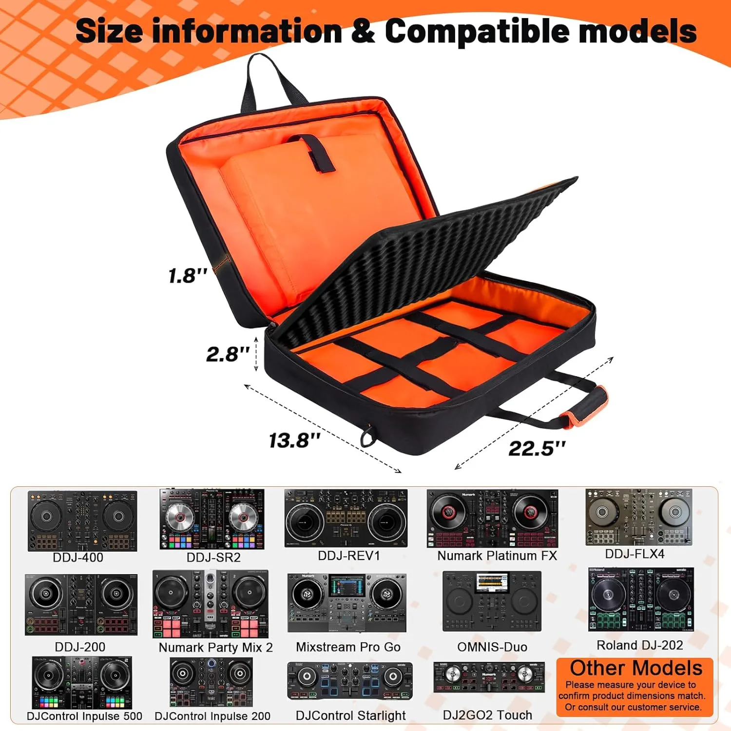 DJ Controller Case for DDJ-FLX4/ 200/400/SR2/REV1 Numark Party Mix 2/Mixtrack Platinum FX With Thick EVA Padding, Adjustable Shoulder Strap,Fits Up to 15.6" Laptops– Perfect for DJ and Music Producers