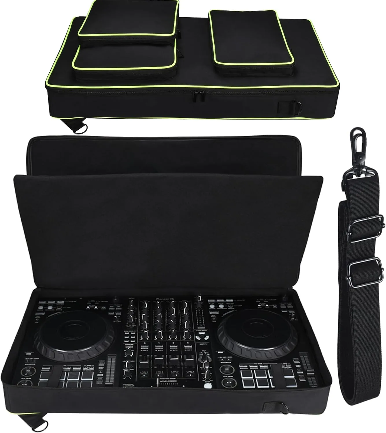DJ Travel Case fits for Pioneer DDJ FLX10 / 1000 / 1000SRT Portable Controller - Padded Mixer Carrying Case DJ Controller Storage Bag Compatible with Alpha Theta DDJ-GRV6 (Black)