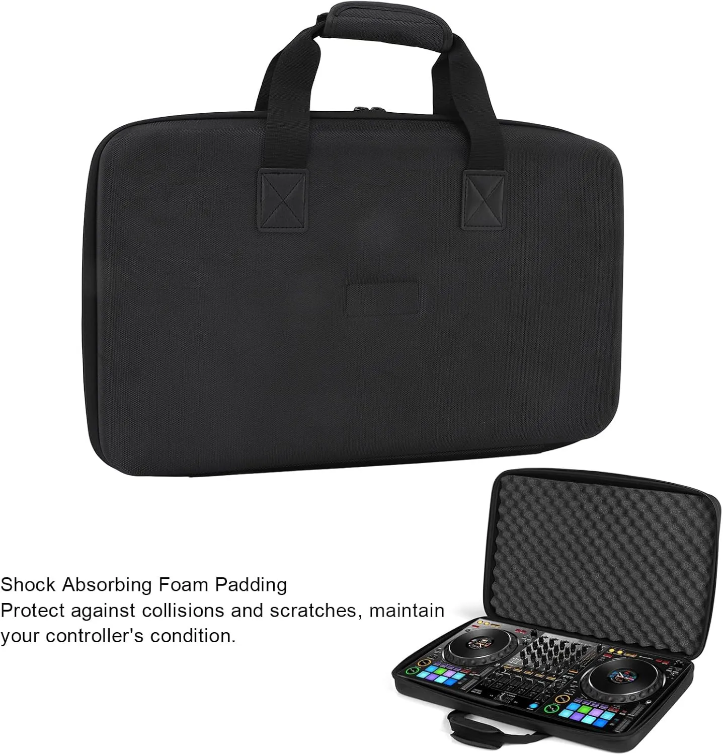 DJ Travel Case for Pioneer DDJ FLX4, Dual Zipper EVA Case with Soft Shock Absorbing Foam Lining and Adjustable Straps, Portable Carrying Bag for DDJ Controllers (50 * 30 * 8cm)