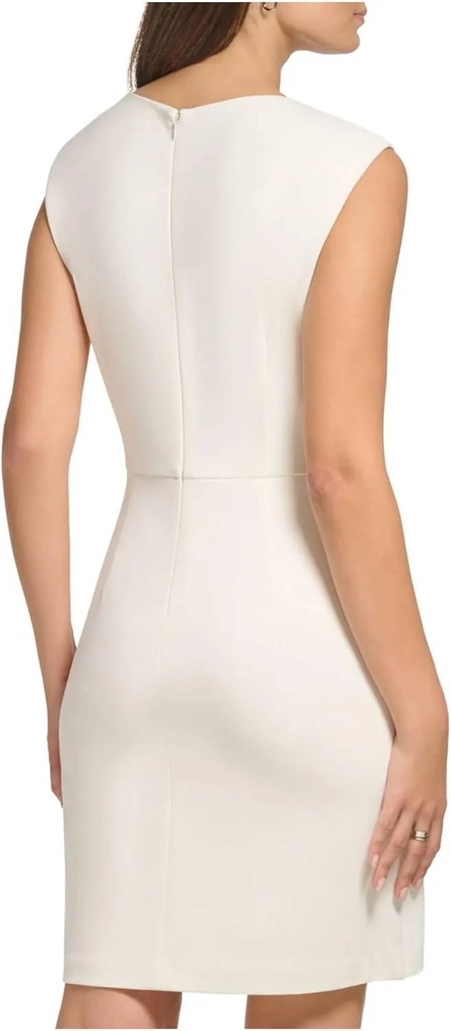 DKNY Sleeveless Scuba Crepe Faux Wrap with Logo Hardware