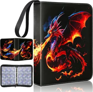 Dmoicols Card Binder -Pocket with 55 Sleeves Pages 990-Pockets card holder Trading Card Holder Album Dragon Black