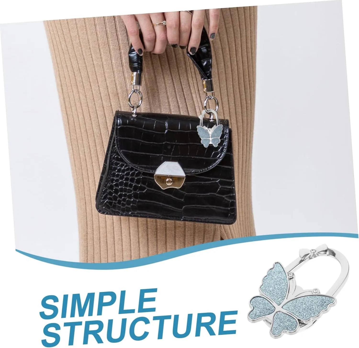 DOITOOL 2pcs Butterfly Shape Table Purse Hanger Handbag Holder for Women Bag Hook Folding Design Purse Hook for Home Travel