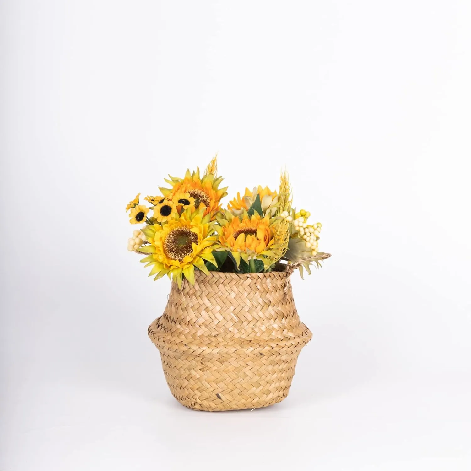 DOKOT Seagrass Plant Basket with Handles, Wicker Woven Storage Basket (8.3inch Diameter x 9inch Height), Natural