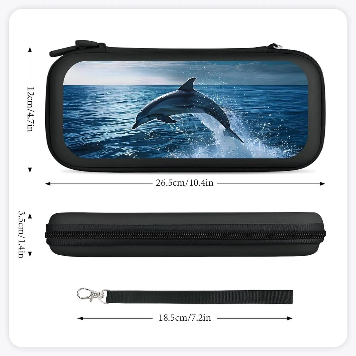 Dolphin Jumping Out of The Ocean Hard Shell Travel Case with Rope 15 Game Card Pockets Compatible with Switch Protective