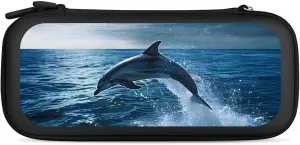 Dolphin Jumping Out of The Ocean Hard Shell Travel Case with Rope 15 Game Card Pockets Compatible with Switch Protective