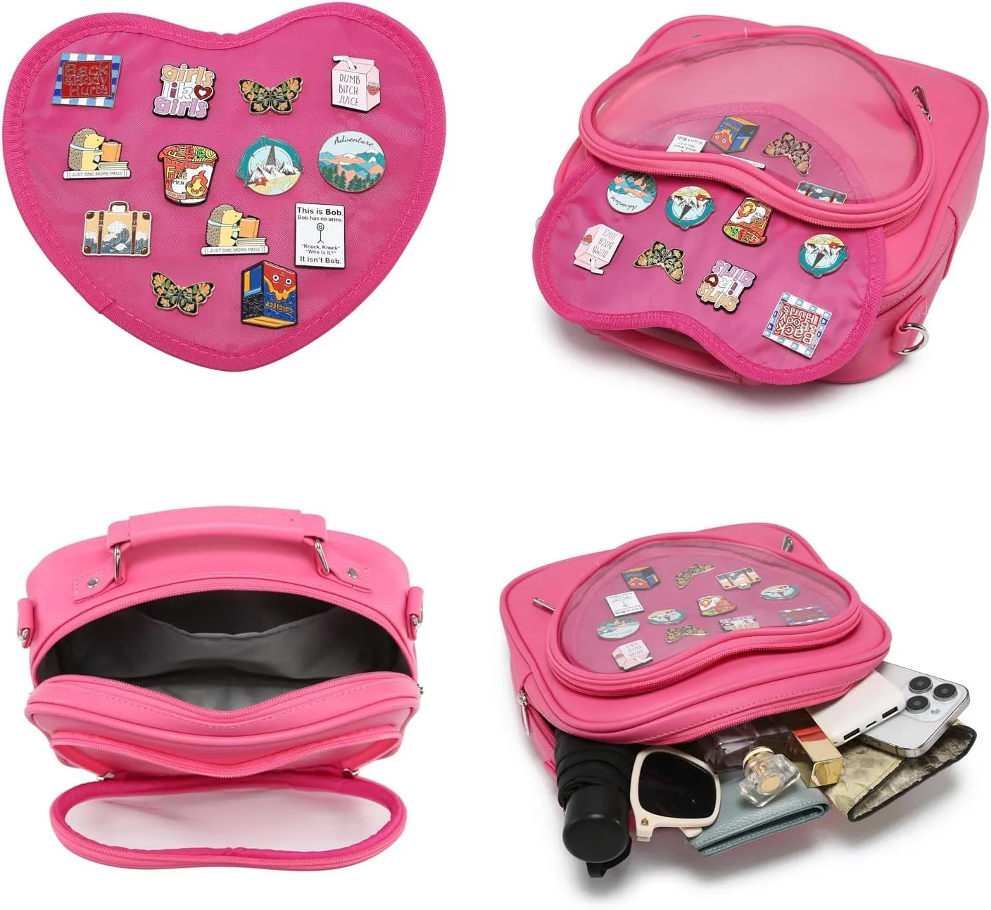 Dopamine Color Ita Bag Multi-Purpose Backpack Crossbody Satchel Heart Purse Kawaii Pin Display