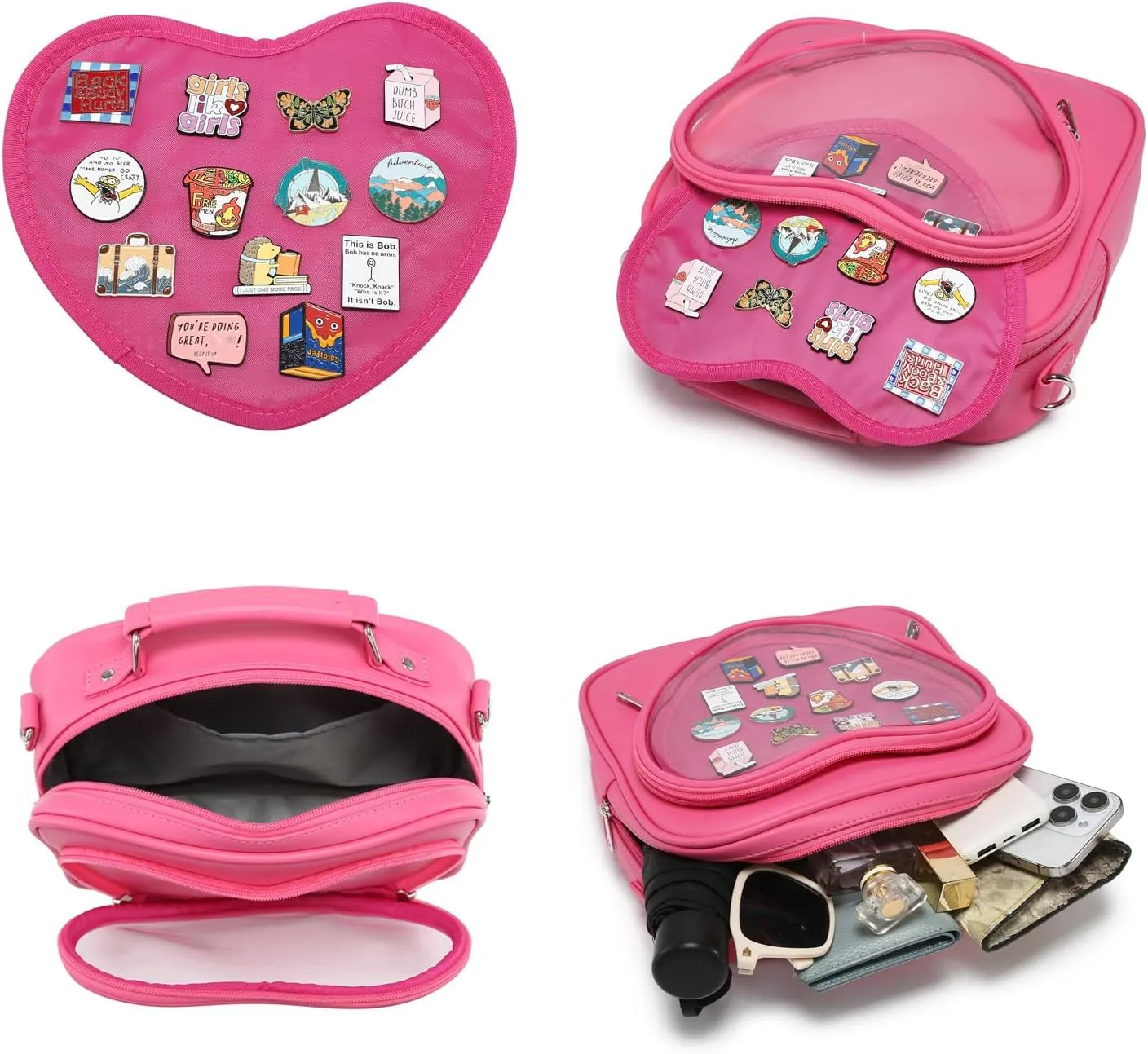 Dopamine Color Ita Bag Multi-Purpose Backpack Crossbody Satchel Heart Purse Kawaii Pin Display