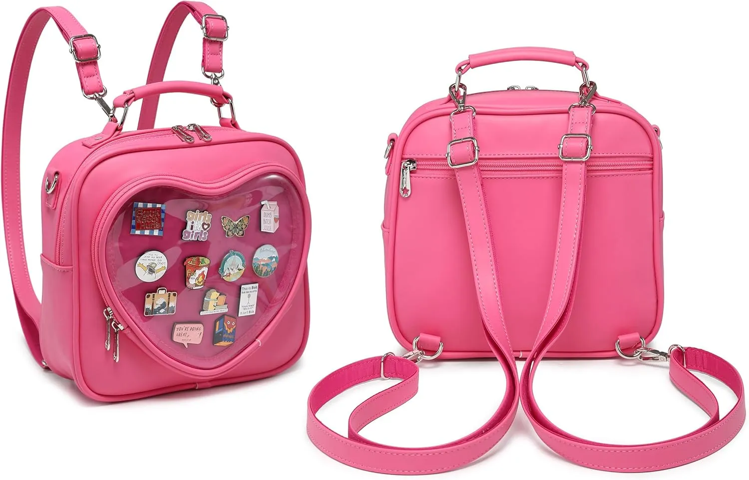 Dopamine Color Ita Bag Multi-Purpose Backpack Crossbody Satchel Heart Purse Kawaii Pin Display