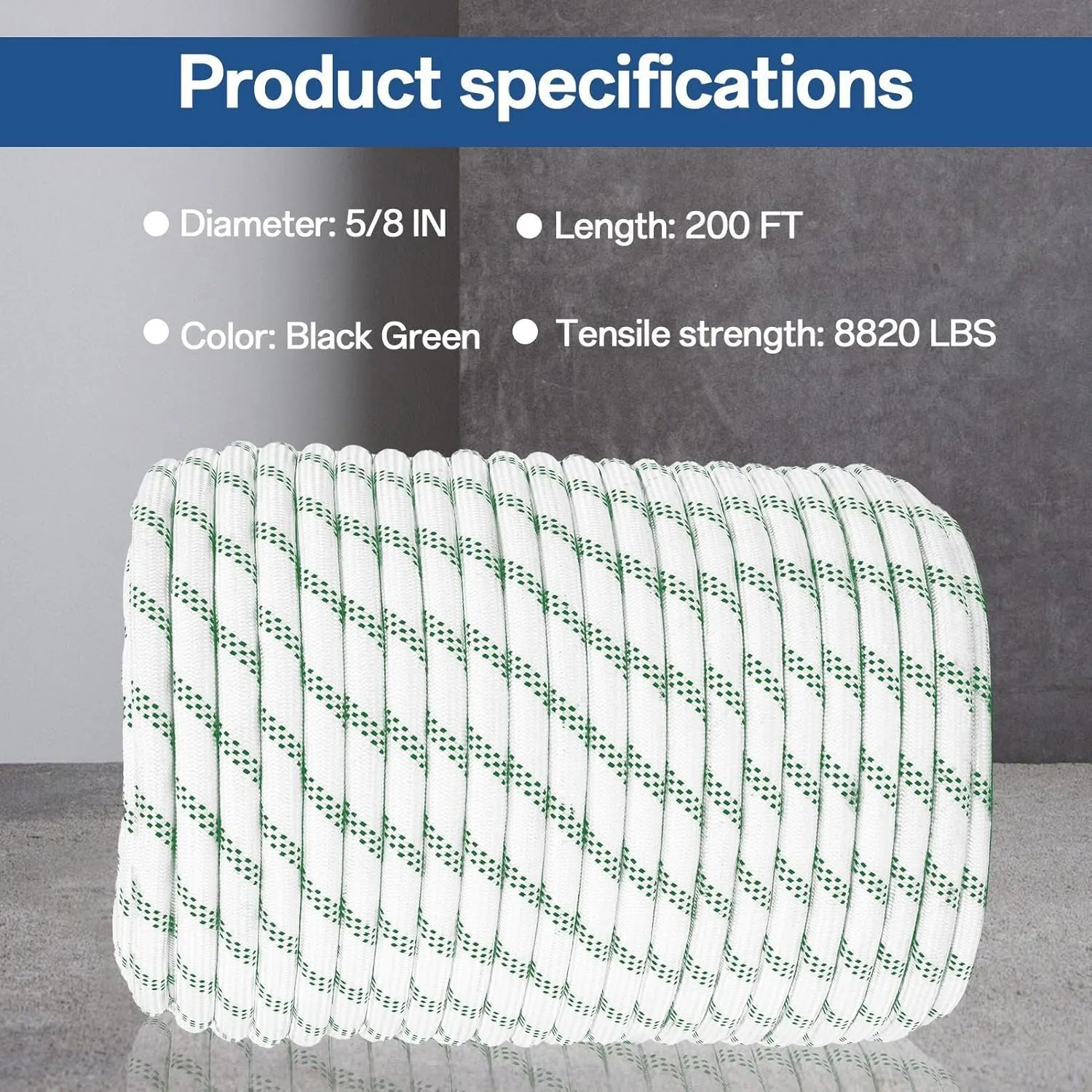 Double Braid Arborist Bull Rope | 5/8 in X 200 Ft Tree Climbing Felling Rope | 8820 Lb Capacity Polyester Rigging Hoisting Lines | Bull Rope for Pulling Trees, Outdoor, Climbing, Swing, Sailing
