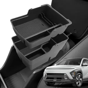 Double Layer Center Console Organizer for Hyundai KONA 2024 2025,Armrest Storage Box Tray Compatible with Kona (SX2) Accessories