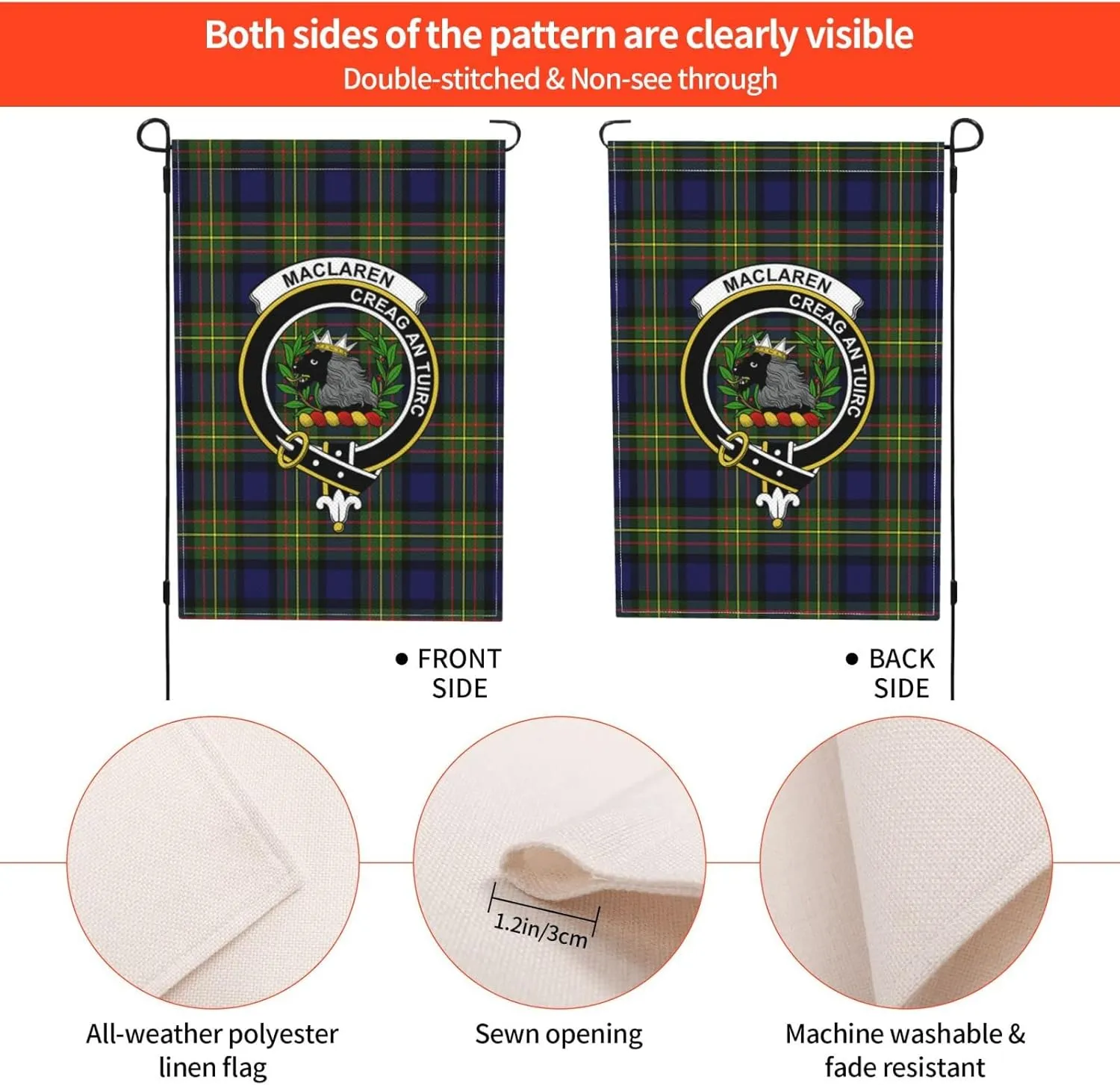Double-Sided Garden Flag MacLaren Modern Tartan Clan Badge House Flag Wall Hanging Decorative Yard 12x18 Inch