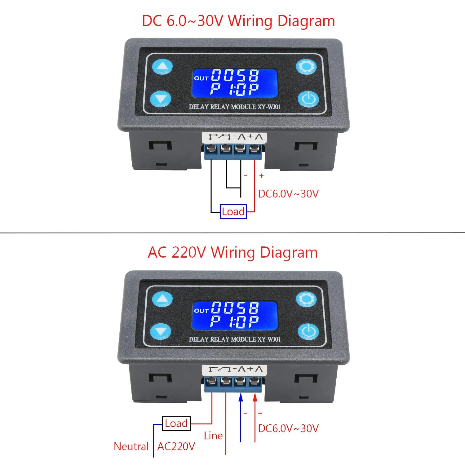 DROK Time Delay Relay 2pcs, DC 6-30V Timer Relay 12V 24V 0.01s-9999min 50mA Digital Timer Cycle Delay Switch Module AC 220V Power On-Off Controller with LCD Display Switch Button Case