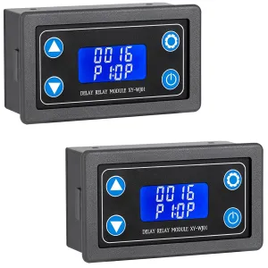 DROK Time Delay Relay 2pcs, DC 6-30V Timer Relay 12V 24V 0.01s-9999min 50mA Digital Timer Cycle Delay Switch Module AC 220V Power On-Off Controller with LCD Display Switch Button Case