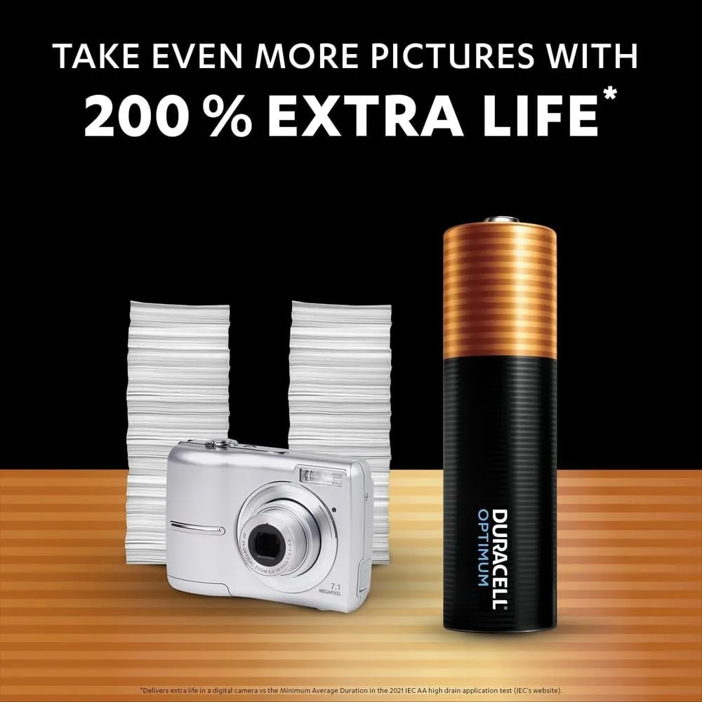 Duracell Optimum AA Batteries Pack of 8 - Up to 200% Extra Life or Extra Power