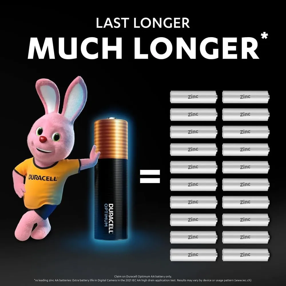Duracell Optimum AA Batteries Pack of 8 - Up to 200% Extra Life or Extra Power