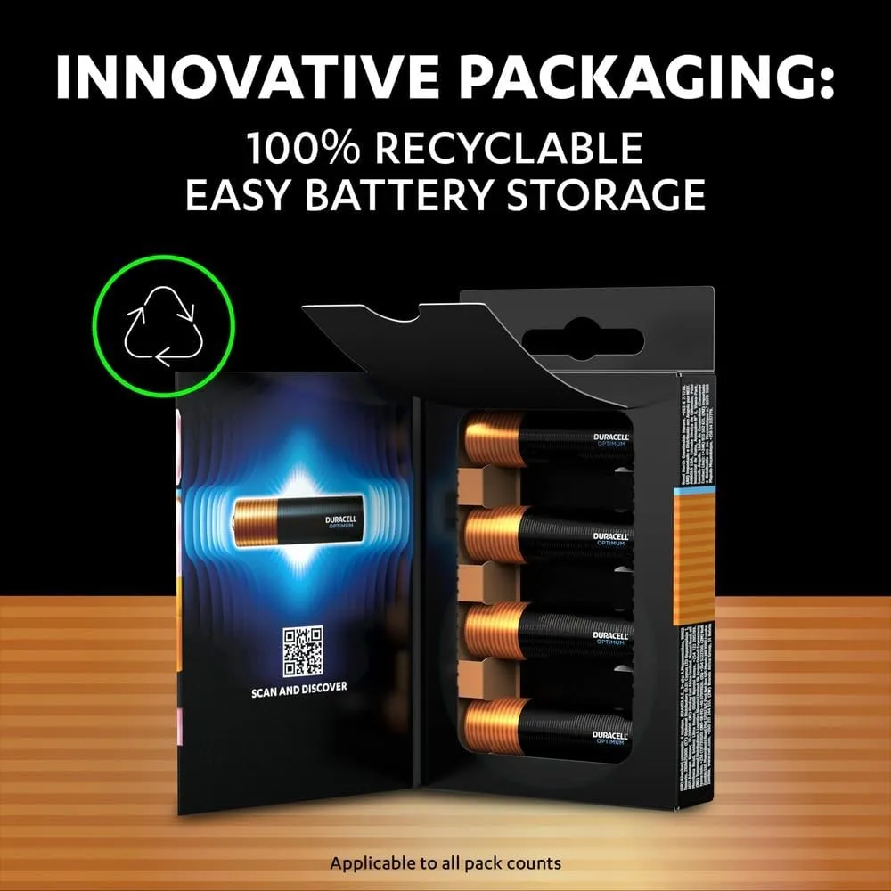 Duracell Optimum AA Batteries Pack of 8 - Up to 200% Extra Life or Extra Power