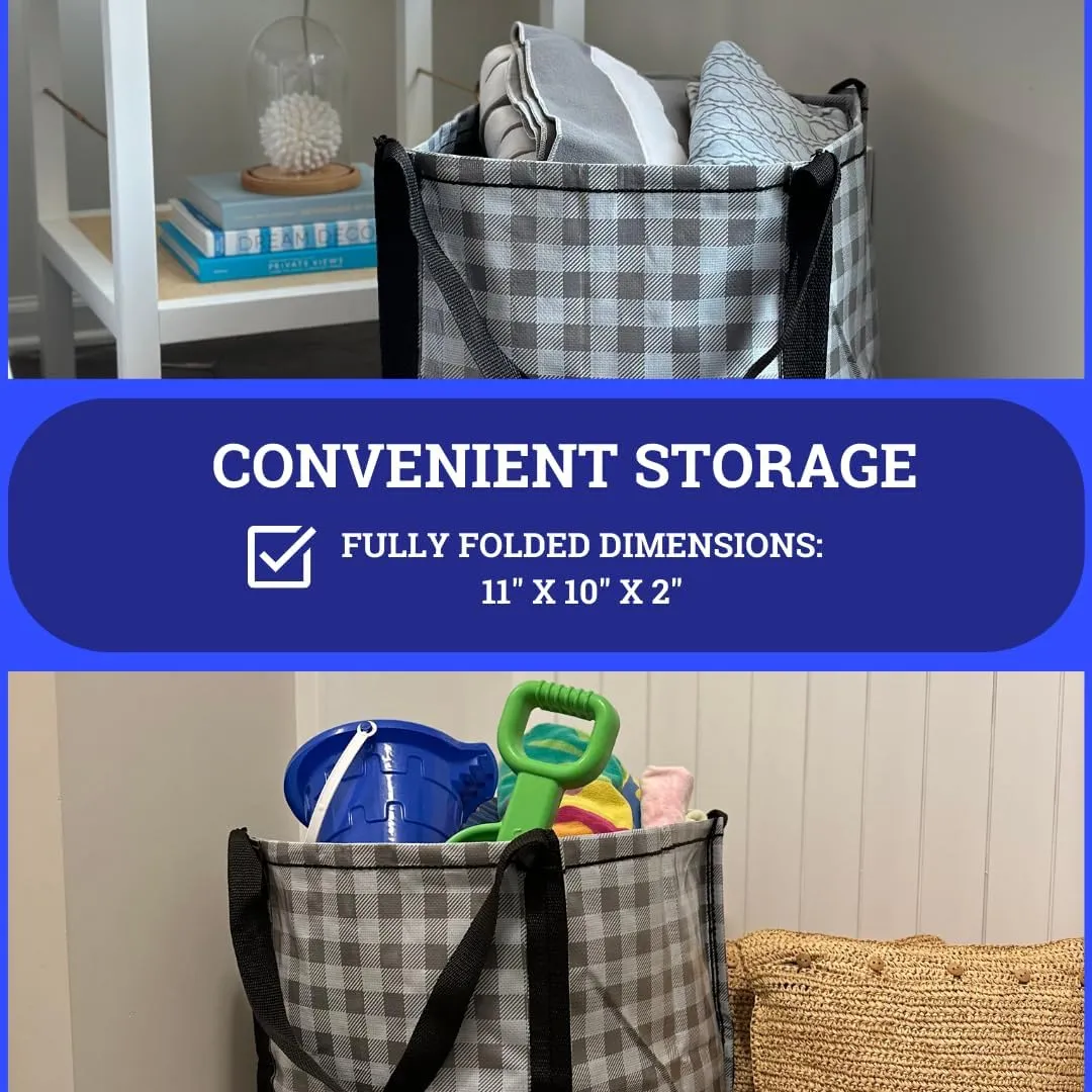 DURASACK Heavy Duty Storage Tote Bag 22-Gallon Rugged Woven Polypropylene Moving Bag, Reusable Self-Standing Design, Holds up to 500 Pounds, Single, Gingham Gray