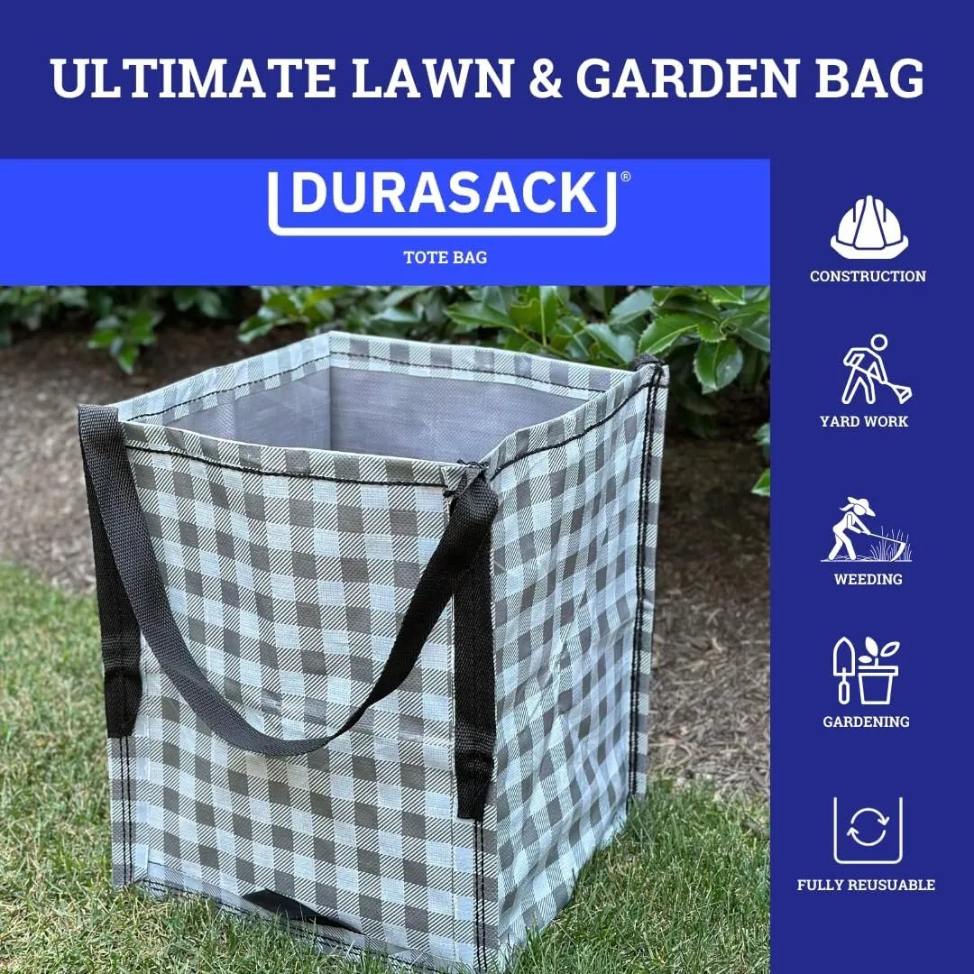 DURASACK Heavy Duty Storage Tote Bag 22-Gallon Rugged Woven Polypropylene Moving Bag, Reusable Self-Standing Design, Holds up to 500 Pounds, Single, Gingham Gray