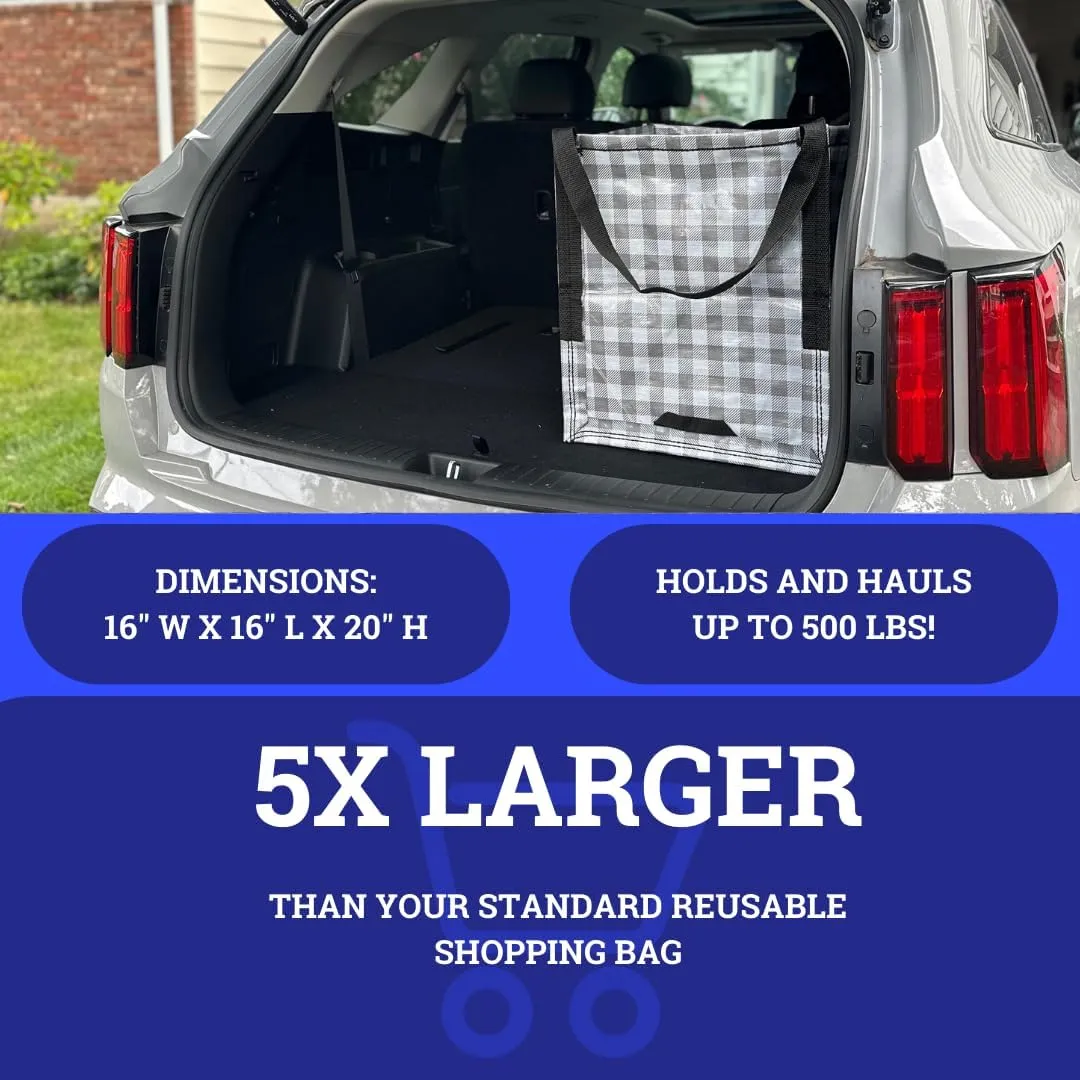 DURASACK Heavy Duty Storage Tote Bag 22-Gallon Rugged Woven Polypropylene Moving Bag, Reusable Self-Standing Design, Holds up to 500 Pounds, Single, Gingham Gray