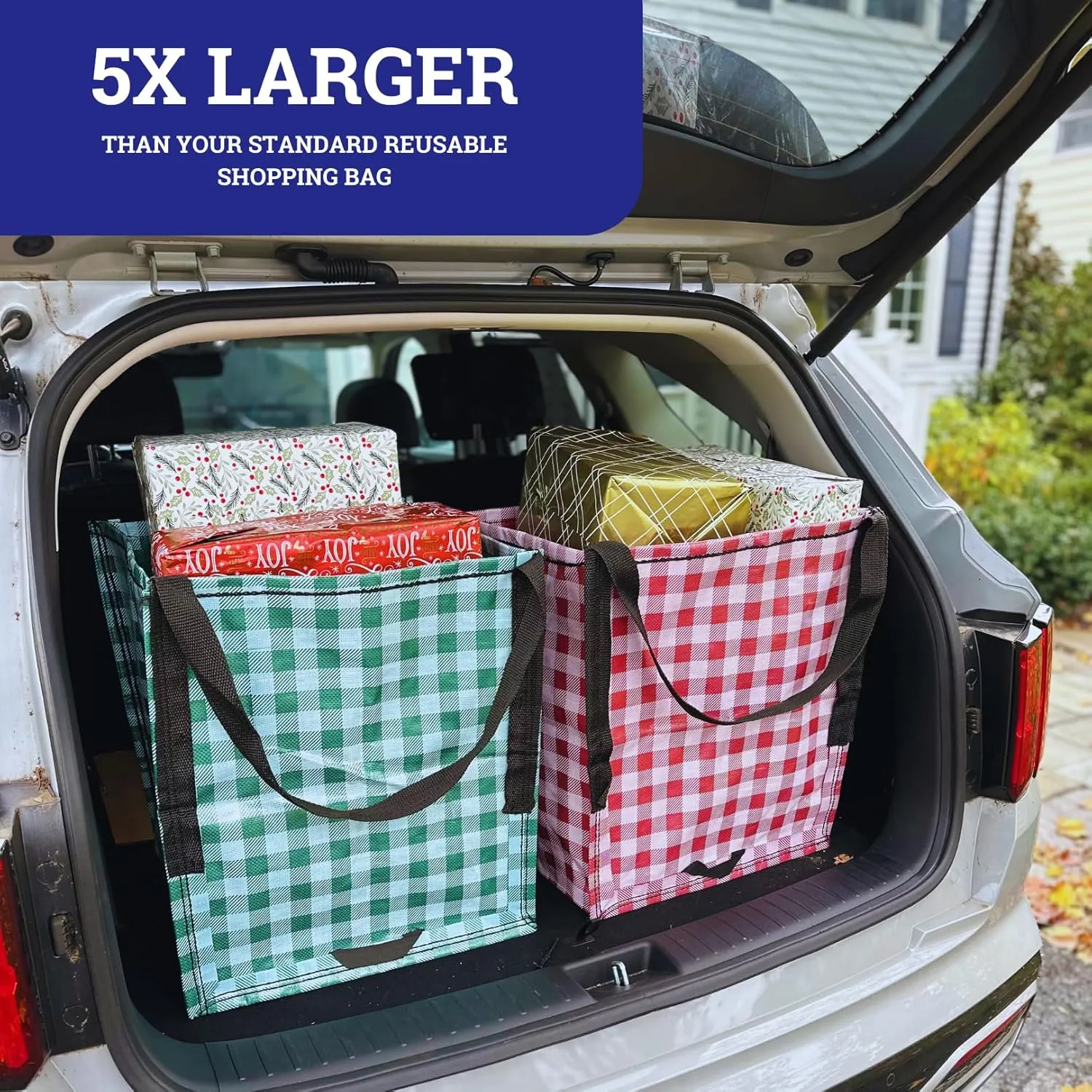 DURASACK Heavy Duty Storage Tote Bag with Zipper Top 22-Gallon Rugged Woven Polypropylene Moving Bag, Reusable Self-Standing Design, Holds up to 500 Pounds, Holiday 2-Pack