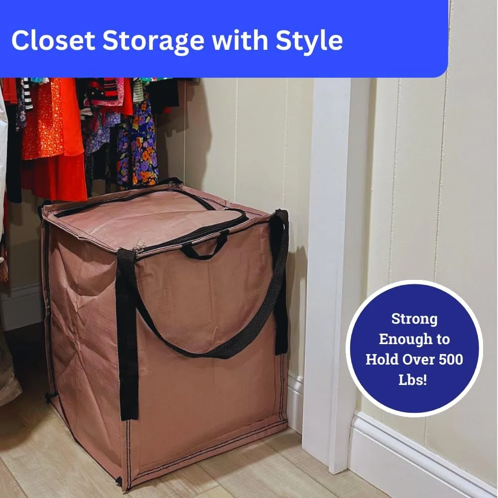 DURASACK Heavy Duty Storage Tote Bag with Zipper Top 22-Gallon Rugged Woven Polypropylene Moving Bag, Reusable Self-Standing Design, Holds up to 500 Pounds, Pack of 4, Mauve