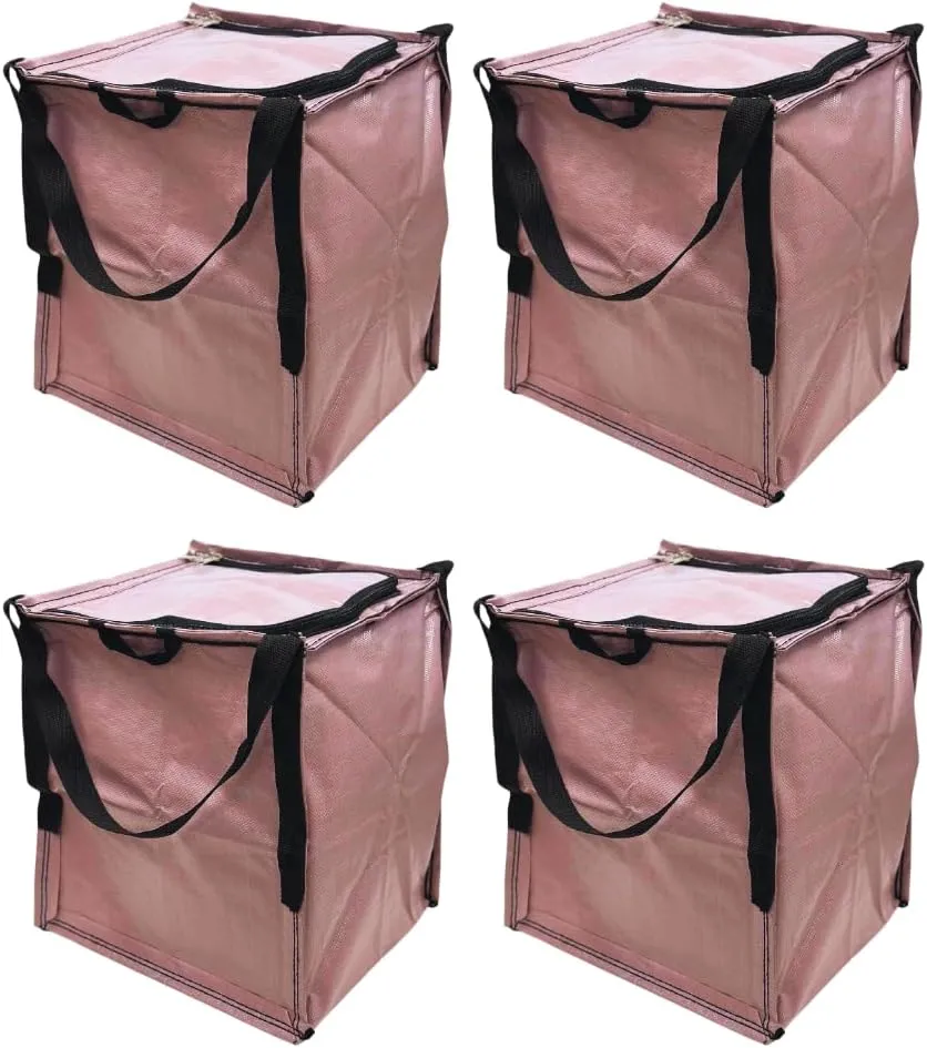 DURASACK Heavy Duty Storage Tote Bag with Zipper Top 22-Gallon Rugged Woven Polypropylene Moving Bag, Reusable Self-Standing Design, Holds up to 500 Pounds, Pack of 4, Mauve