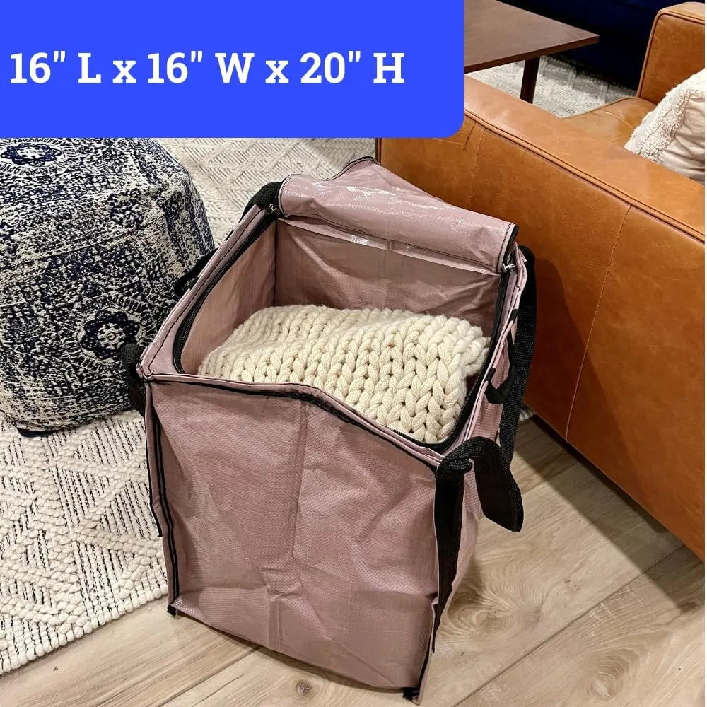 DURASACK Heavy Duty Storage Tote Bag with Zipper Top 22-Gallon Rugged Woven Polypropylene Moving Bag, Reusable Self-Standing Design, Holds up to 500 Pounds, Pack of 4, Mauve