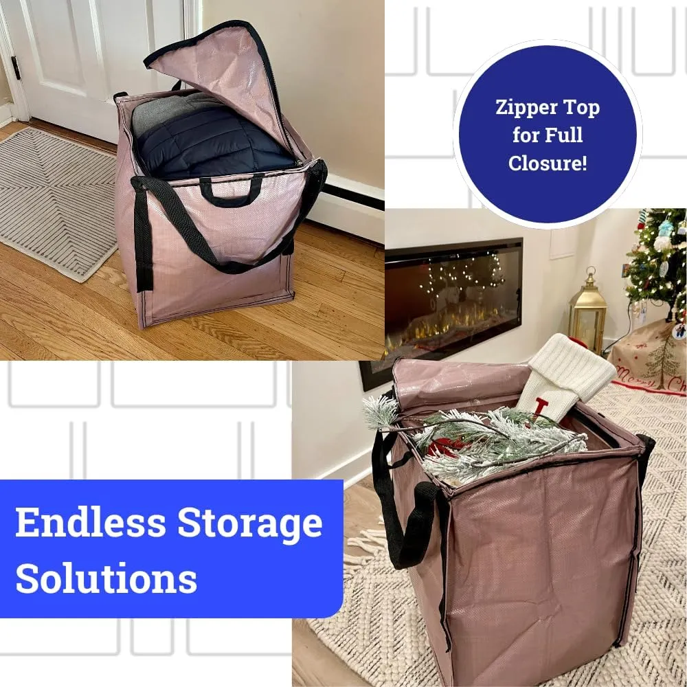 DURASACK Heavy Duty Storage Tote Bag with Zipper Top 22-Gallon Rugged Woven Polypropylene Moving Bag, Reusable Self-Standing Design, Holds up to 500 Pounds, Pack of 4, Mauve
