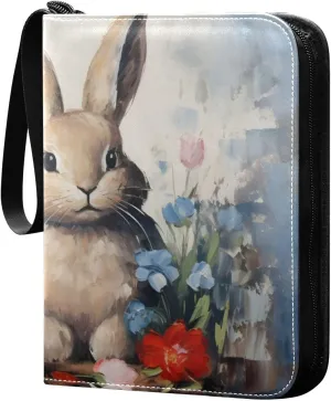 Easter Rabbit Eggs Oil Painting Card Binder Trading Cards Holder 4-Pocket，Album Pages Card Display Sleeves Fits 400 Cards Collector Book